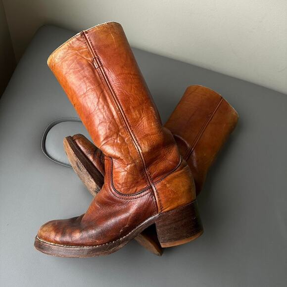 Vintage 60s 70s Frye Brown Mahogany Leather Campus Heel Boot - Picture 7 of 8